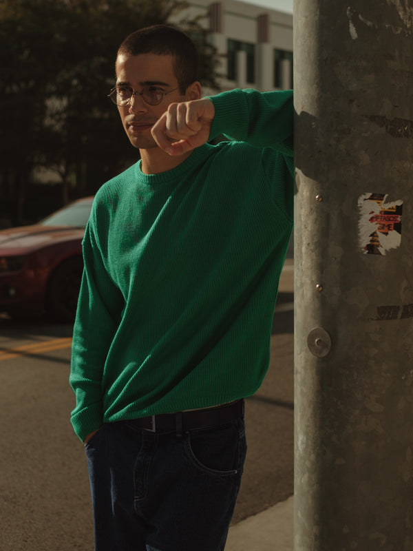 BASIC TEXTURE KNIT SWEATER - BRIGHT GREEN