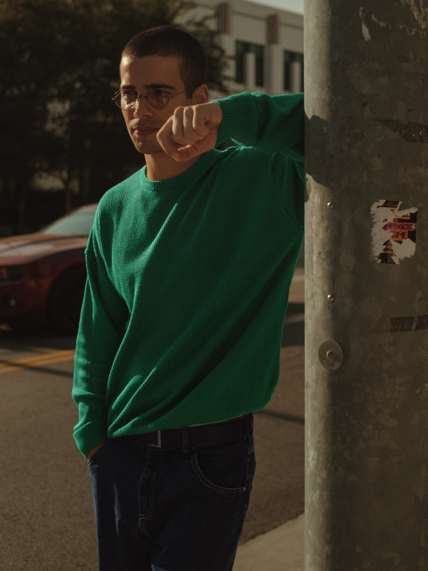 BASIC TEXTURE KNIT SWEATER - BRIGHT GREEN