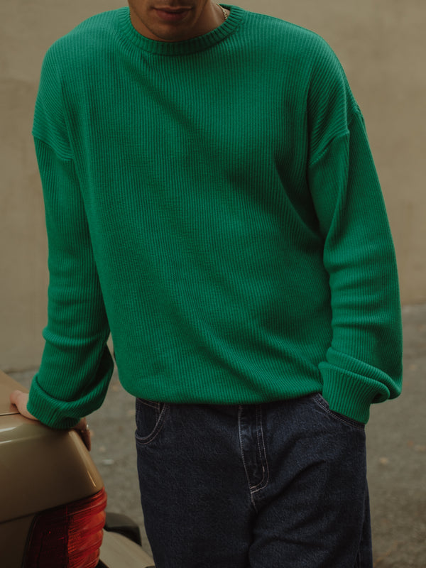 BASIC TEXTURE KNIT SWEATER - BRIGHT GREEN