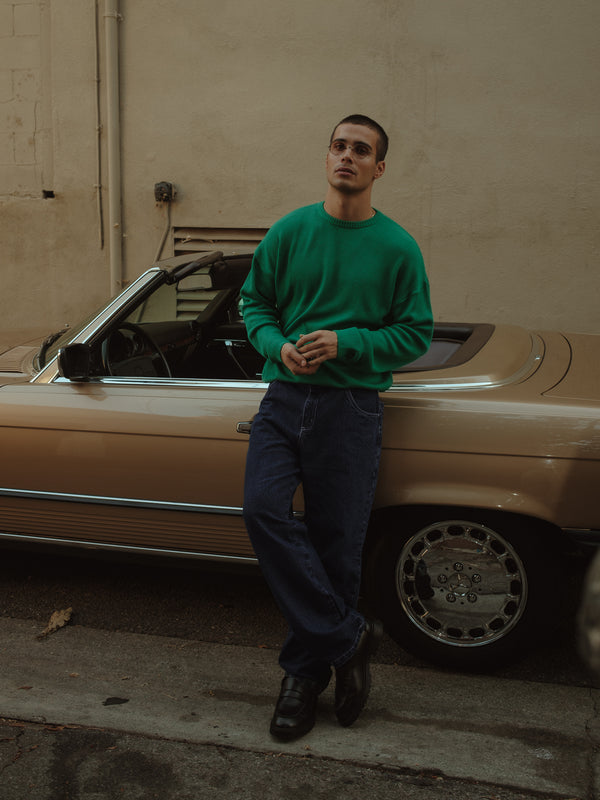 BASIC TEXTURE KNIT SWEATER - BRIGHT GREEN