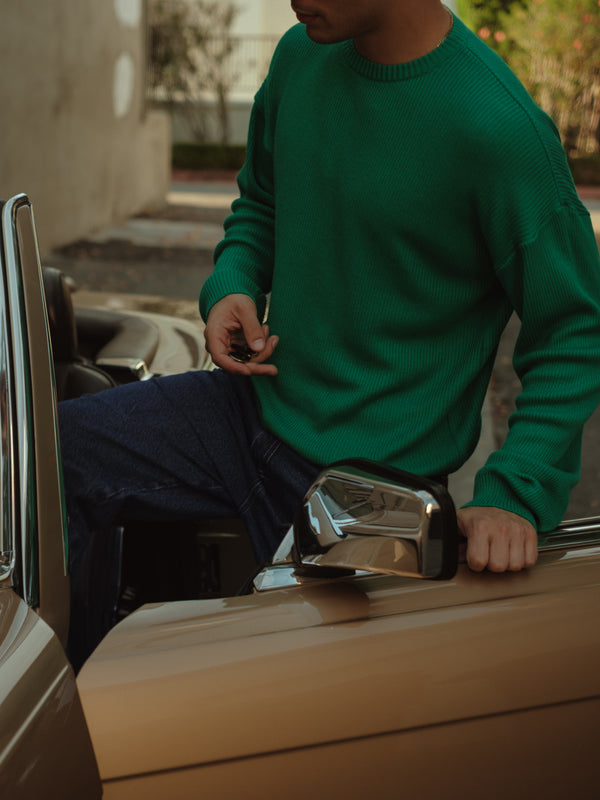 BASIC TEXTURE KNIT SWEATER - BRIGHT GREEN