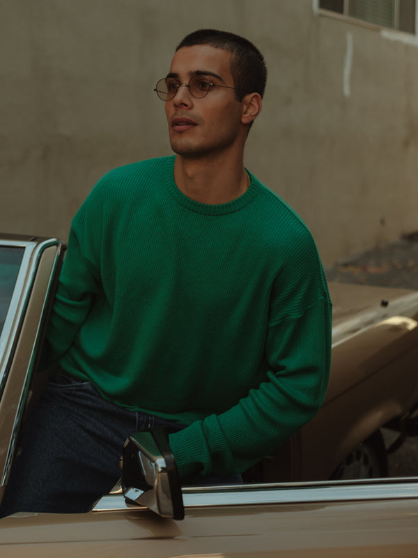 BASIC TEXTURE KNIT SWEATER - BRIGHT GREEN