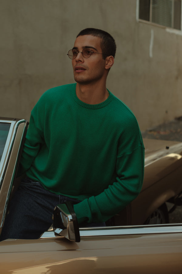 BASIC TEXTURE KNIT SWEATER - BRIGHT GREEN