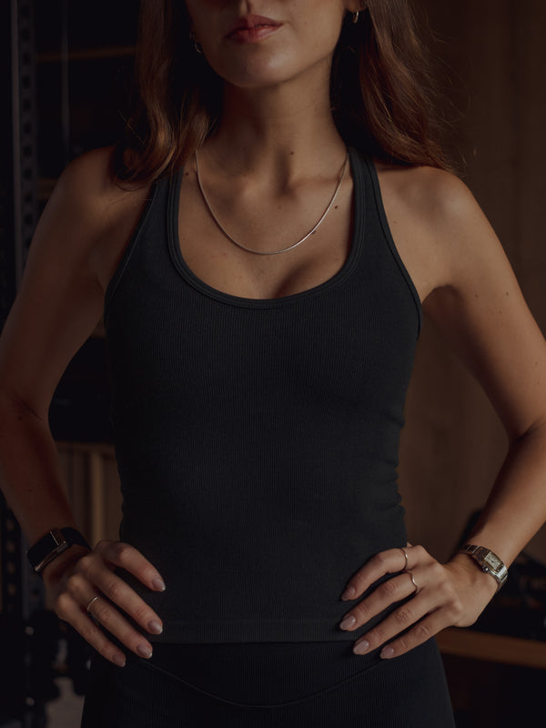 V NECK SEAMLESS TANK TOP - SHADOW