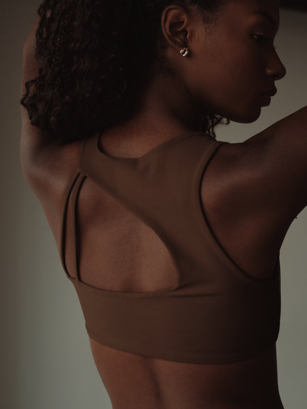 OPEN BACK ASYMMETRIC TOP - SEPIA