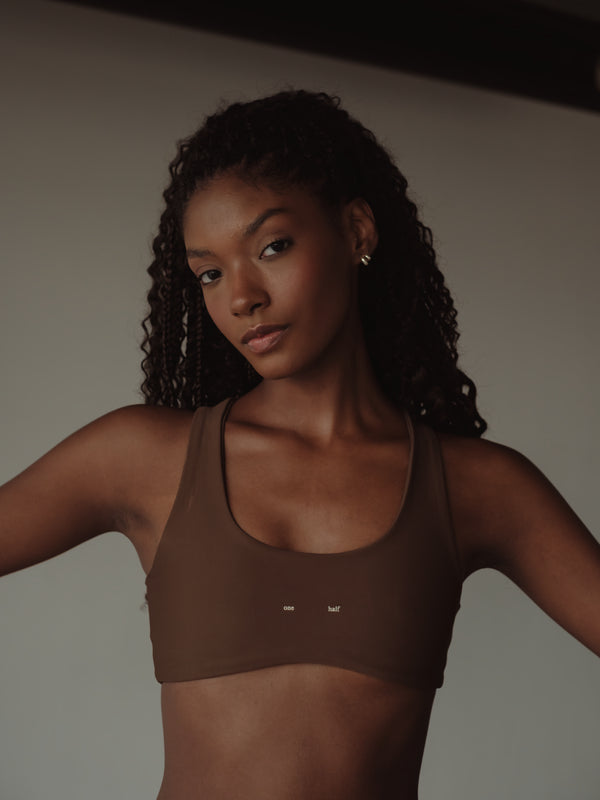 OPEN BACK ASYMMETRIC TOP - SEPIA