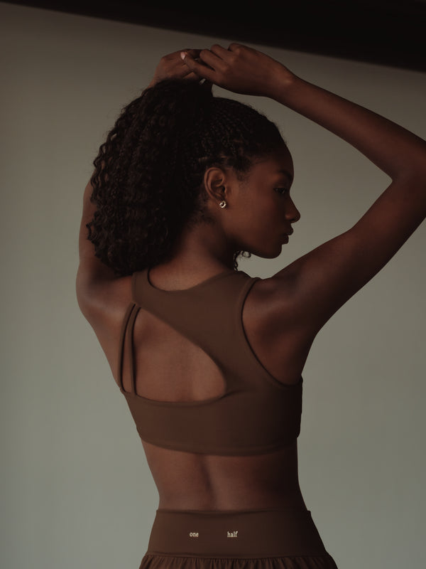 OPEN BACK ASYMMETRIC TOP - SEPIA