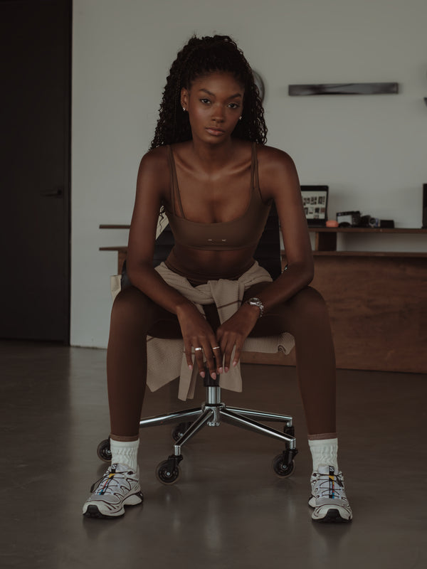 DOUBLE STRAP CROSS TOP - SEPIA