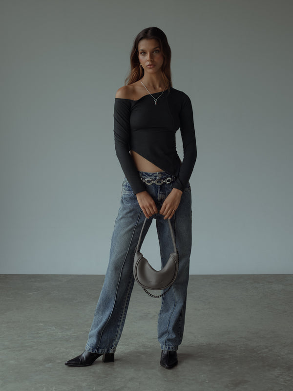 OPEN NECK LONG SLEEVE - BLACK