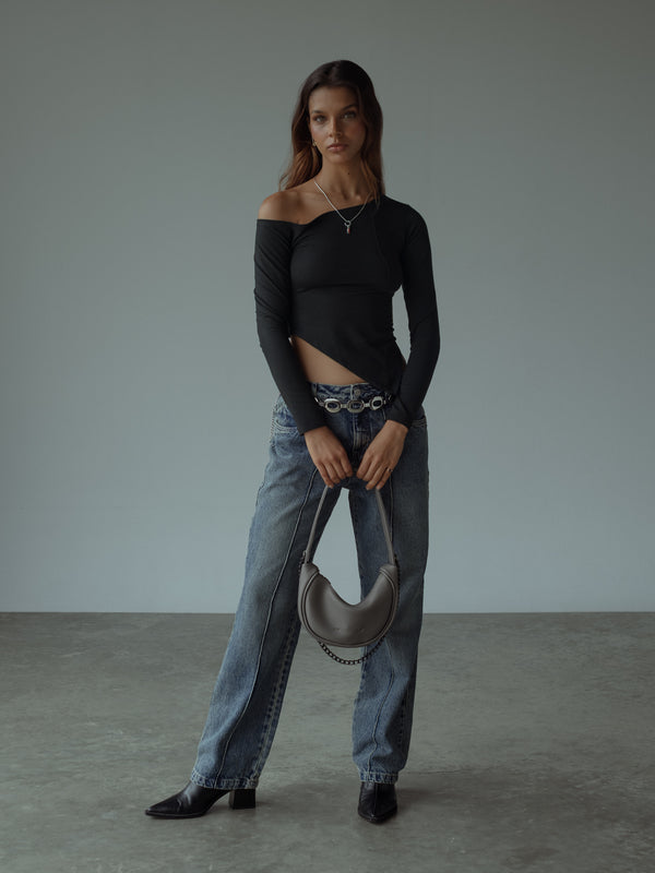 OPEN NECK LONG SLEEVE - BLACK