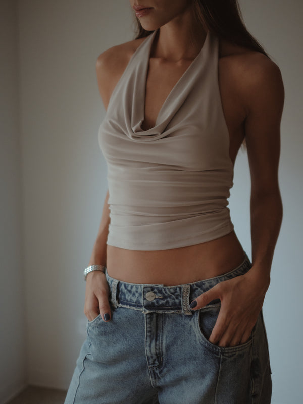 COWL NECK TOP - TAUPE