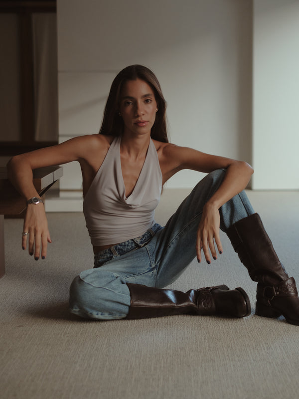 COWL NECK TOP - TAUPE