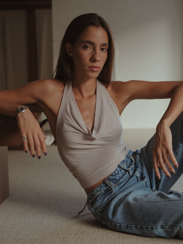 COWL NECK TOP - TAUPE