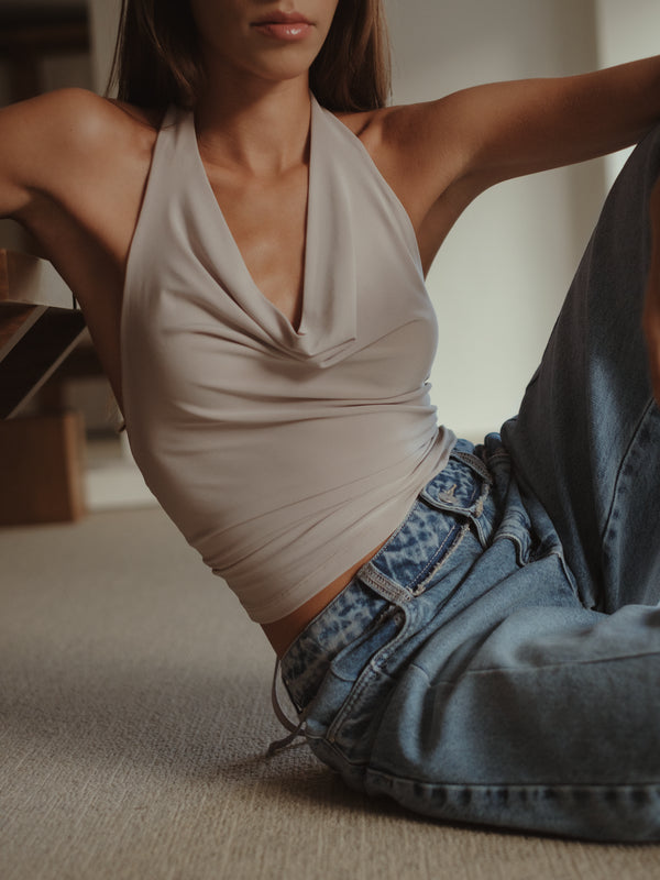 COWL NECK TOP - TAUPE