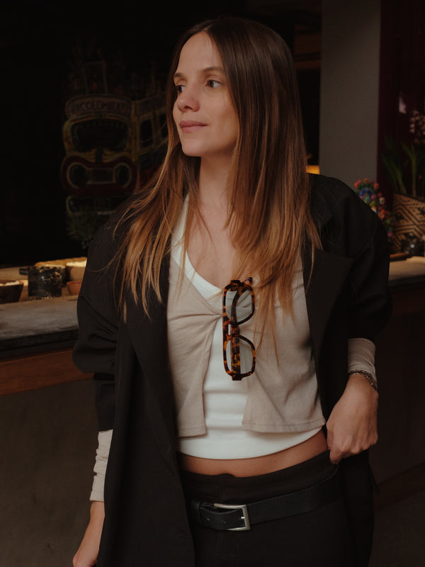 OPEN TWIST TOP - TAUPE