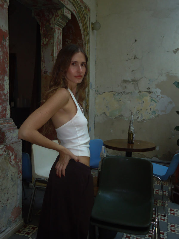 HALTER RIB TOP - SOFT WHITE