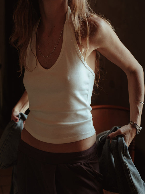 HALTER RIB TOP - SOFT WHITE