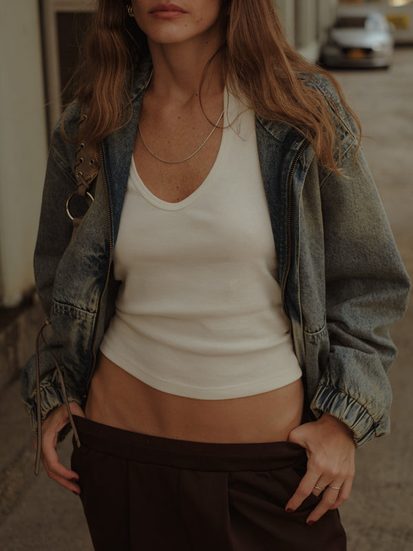 HALTER RIB TOP - SOFT WHITE