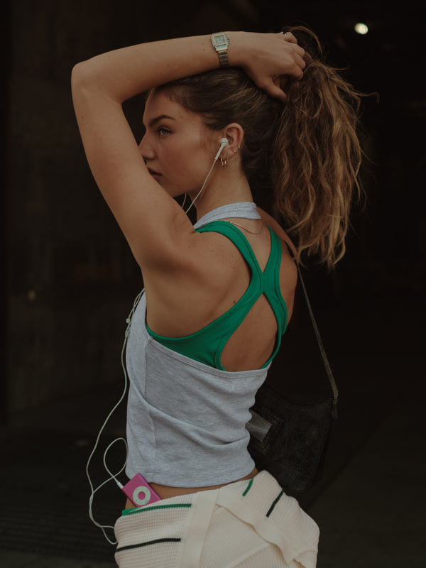 HALTER RIB TOP - CREAMY GRAY