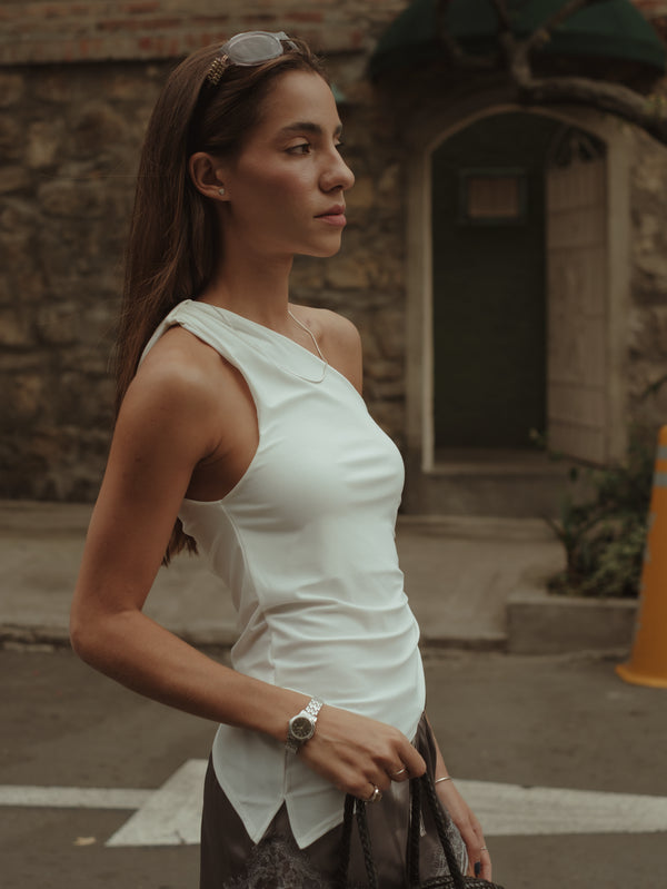 SIDED LONG TOP - SOFT WHITE