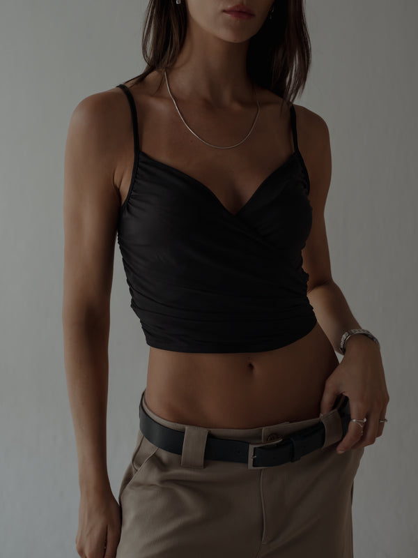 DRAPED MESH TOP - BLACK