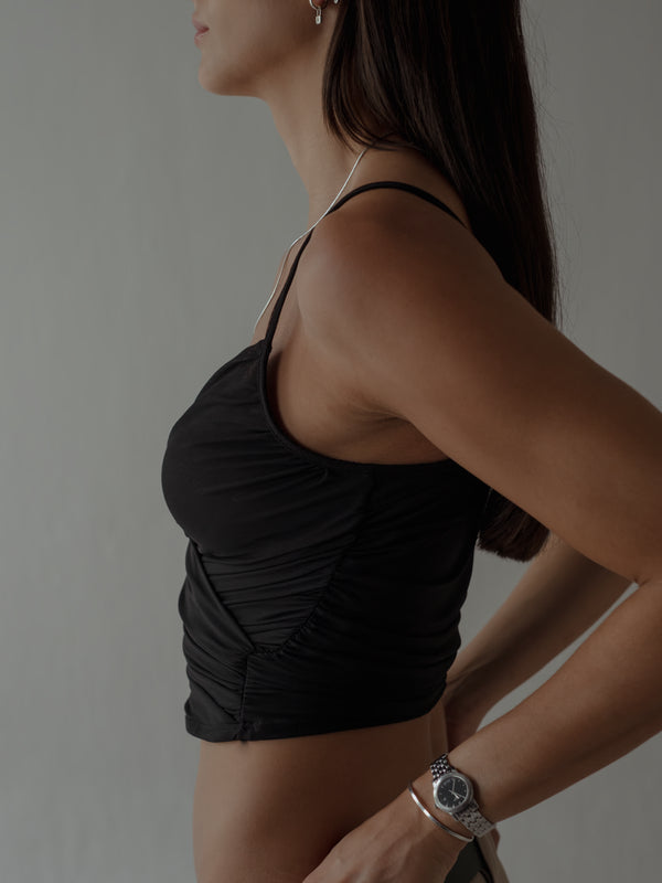 DRAPED MESH TOP - BLACK