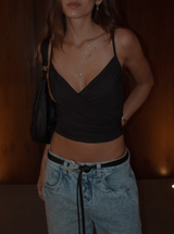 DRAPED MESH TOP - BLACK