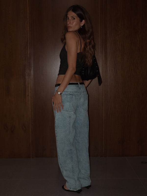 DRAPED MESH TOP - BLACK
