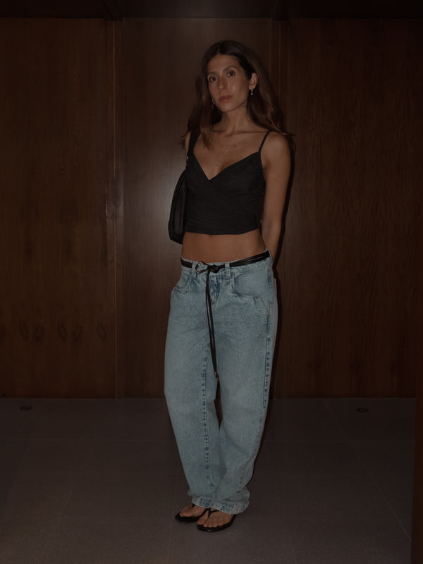 DRAPED MESH TOP - BLACK