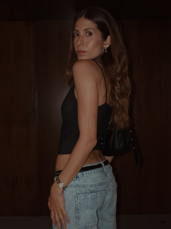 DRAPED MESH TOP - BLACK