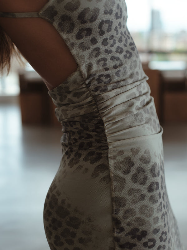 OPEN BACK MESH DRESS - ANIMAL PRINT