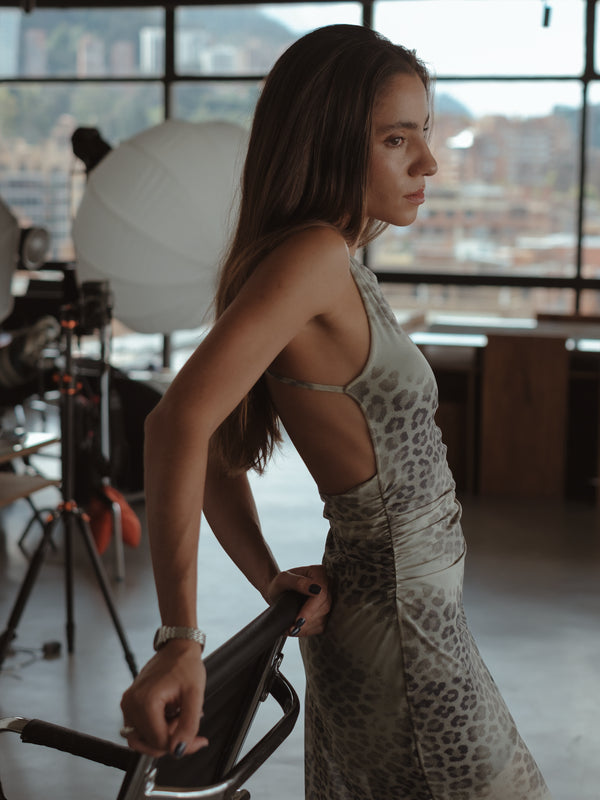 OPEN BACK MESH DRESS - ANIMAL PRINT