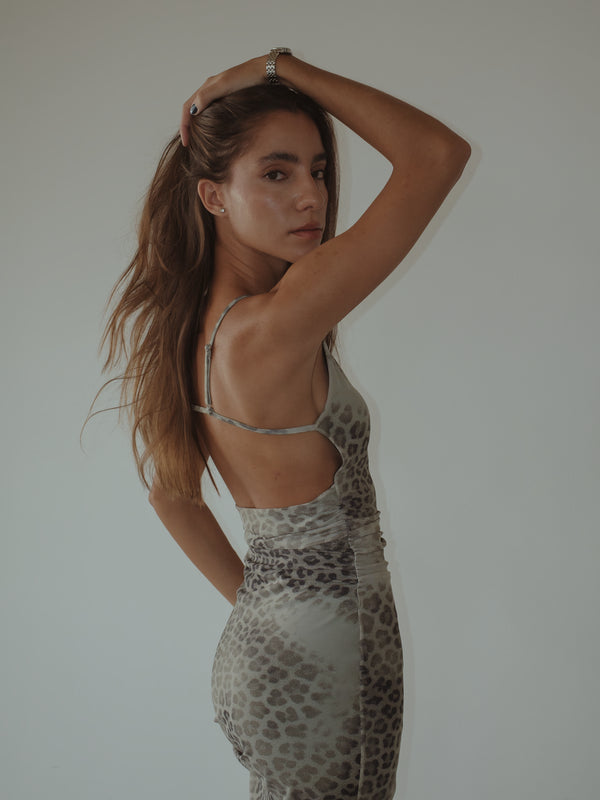 OPEN BACK MESH DRESS - ANIMAL PRINT