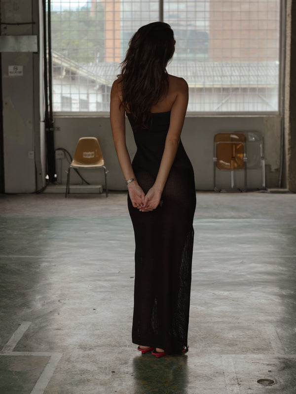 STRAPLESS BODYSUIT KNIT DRESS - BLACK