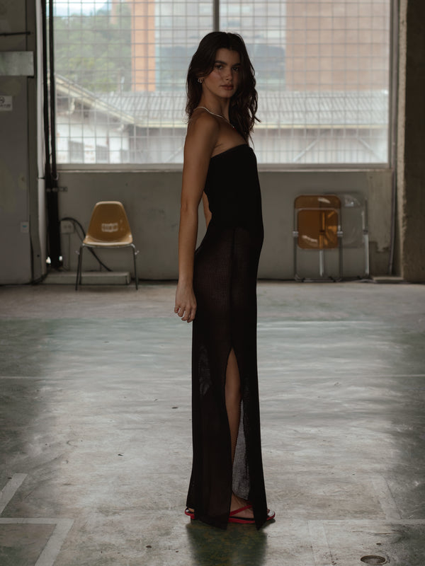 STRAPLESS BODYSUIT KNIT DRESS - BLACK