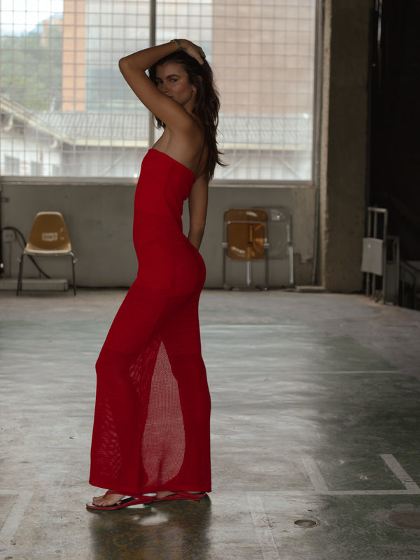 STRAPLESS BODYSUIT KNIT DRESS - ROBUST RED