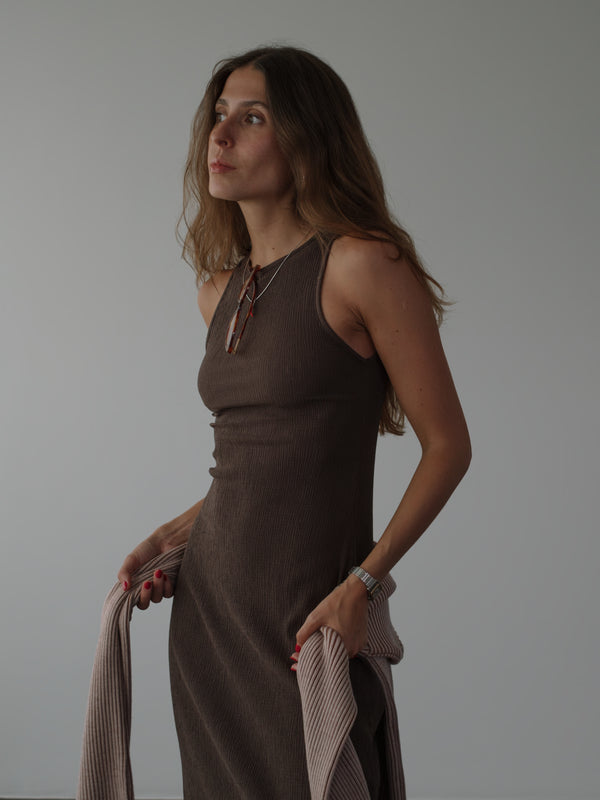 LONG TANK DRESS - BROWN