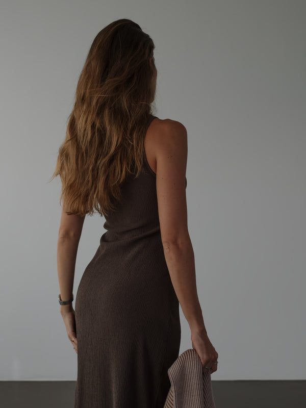 LONG TANK DRESS - BROWN