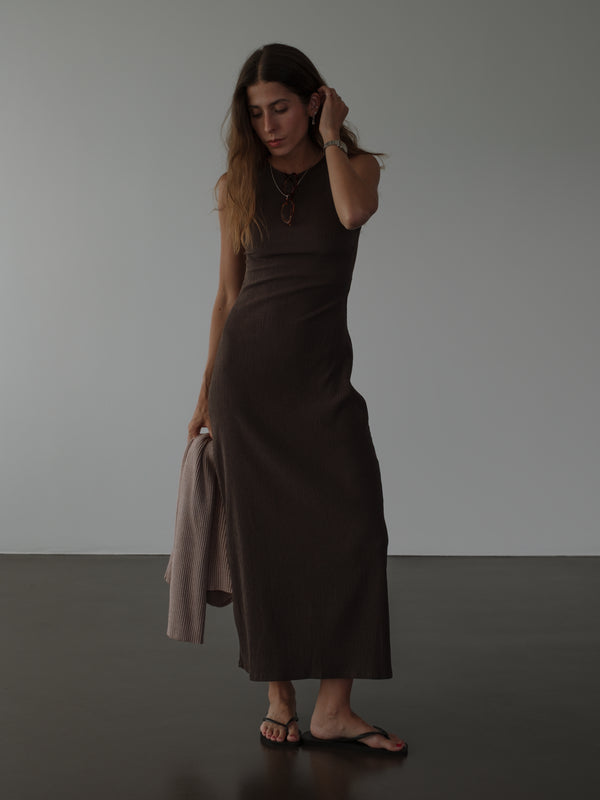 LONG TANK DRESS - BROWN